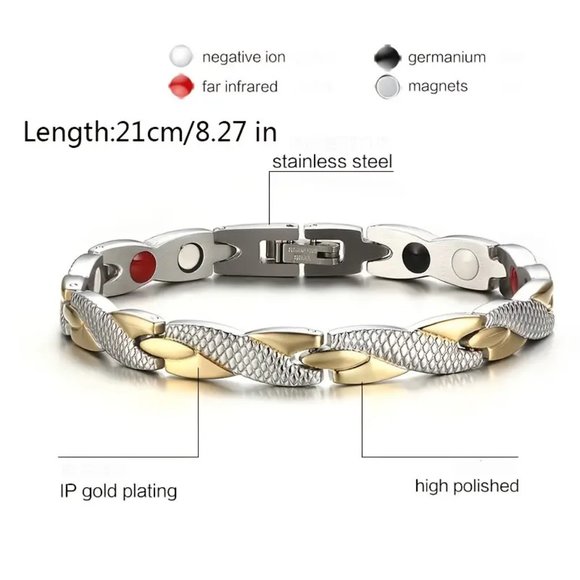 Stylish X Design Stainless Steel Magnetic Bracelet Two Tone Snake Print - Picture 5 of 7